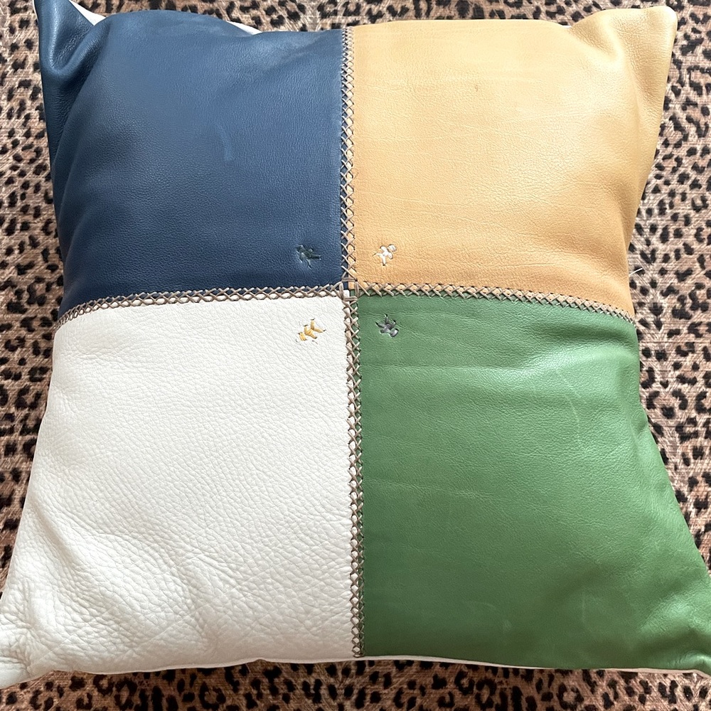 Henry Beguelin /Henry Cuir leather & canvas decorative pillow